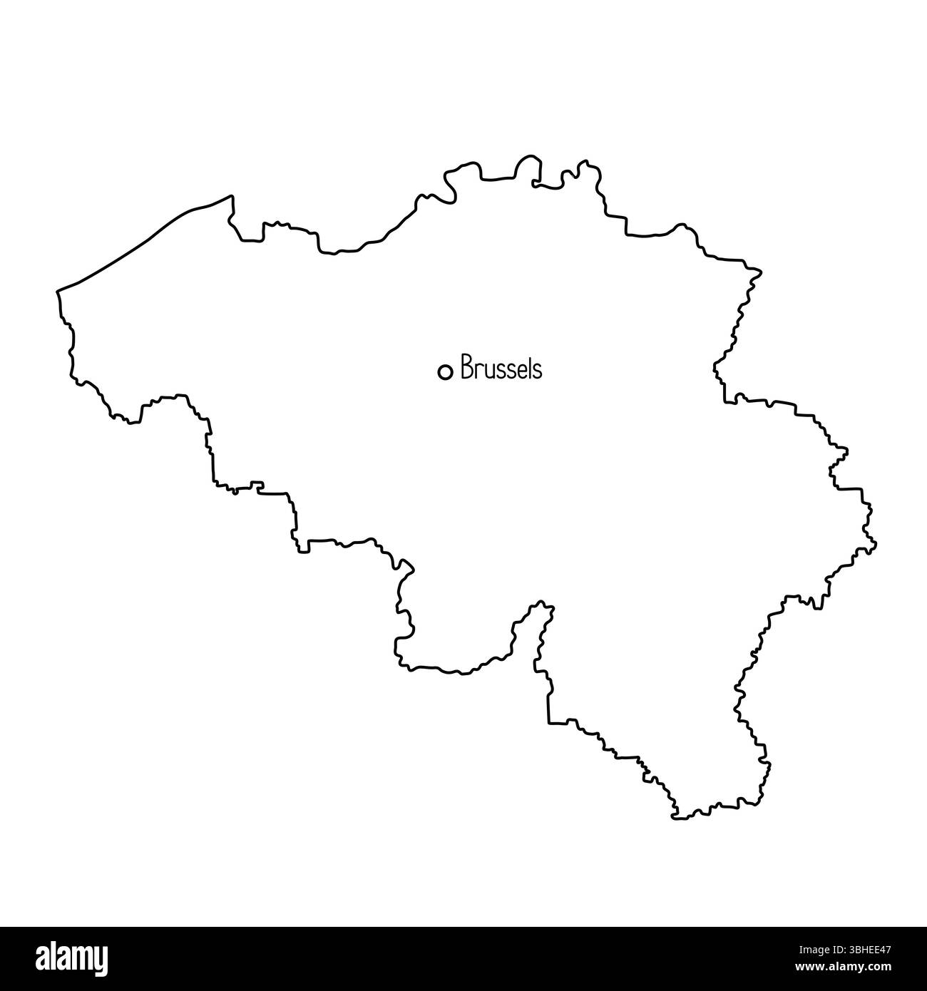 Belgien Länderkarte detaillierte Grenzlinie einfache handgezeichnete Umrissvektorillustration, leere Vorlage mit Hauptstadt Brüssel für Design, Educatio Stock Vektor