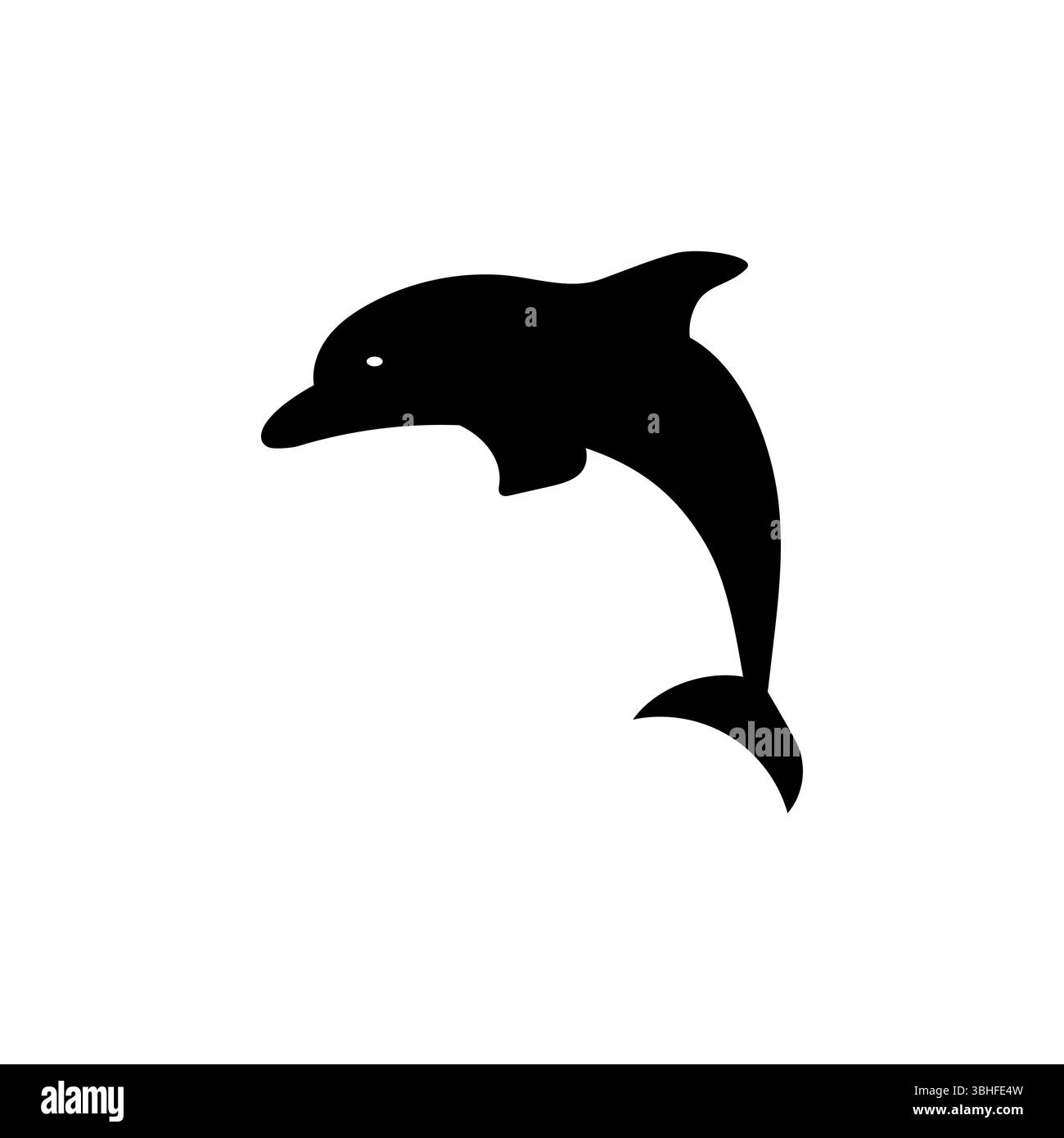 Dolphin-Vektor-Symbol. Symbol für Meeresbewohner. Schwarze Silhouette. Weißes Hintergrunddesign. Stock Vektor
