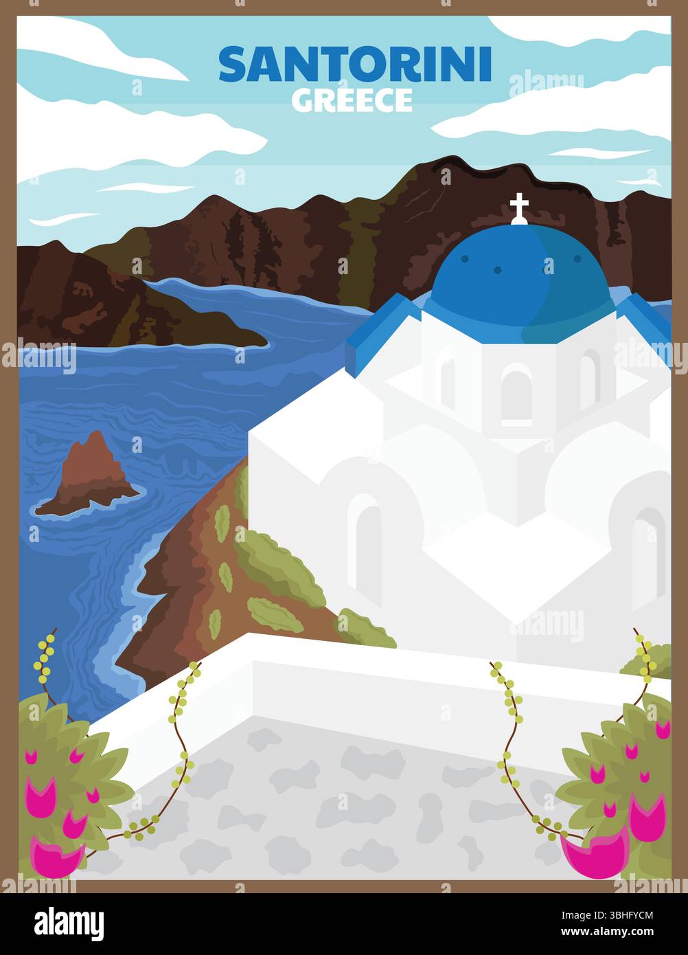 Illustration Vektor von Santorini Griechenland Vintage Reise Poster Stock Vektor