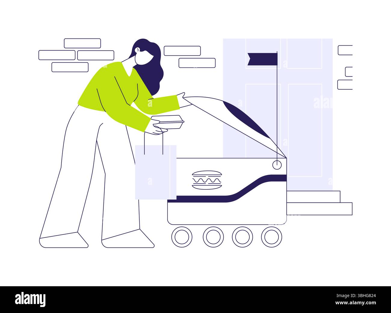 Abstrakte Konzeptvektorillustration des Roboters für die Lebensmittelbereitstellung. Stock Vektor