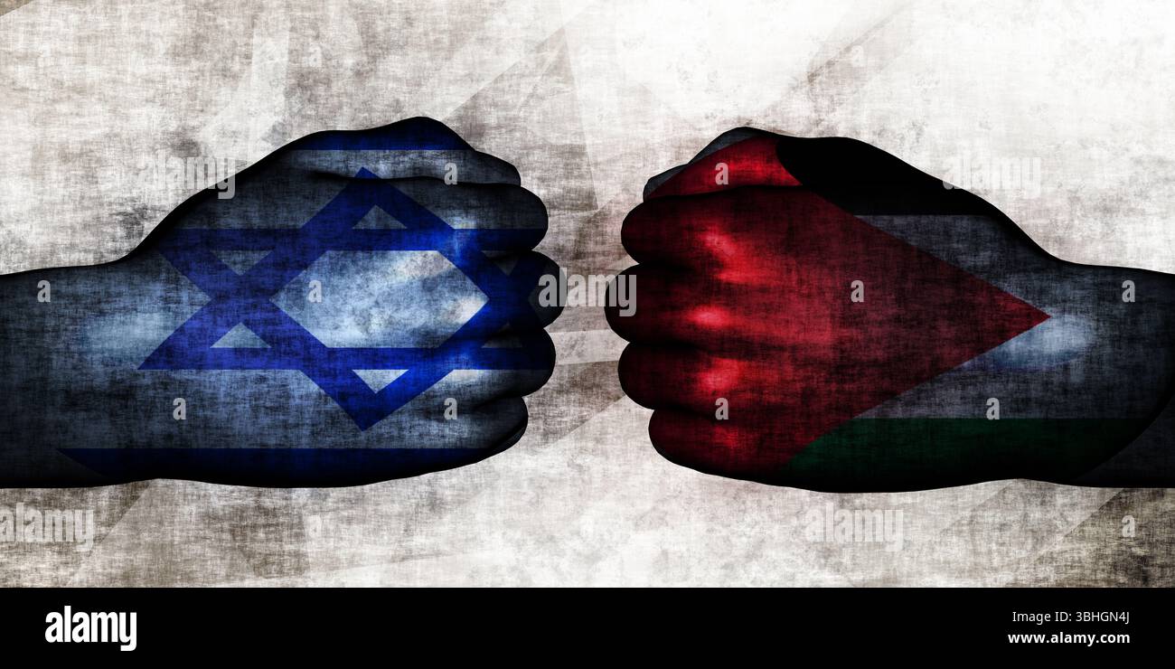 Israel gegen Palästina politischer Konflikt und Streit Konzept Stockfoto