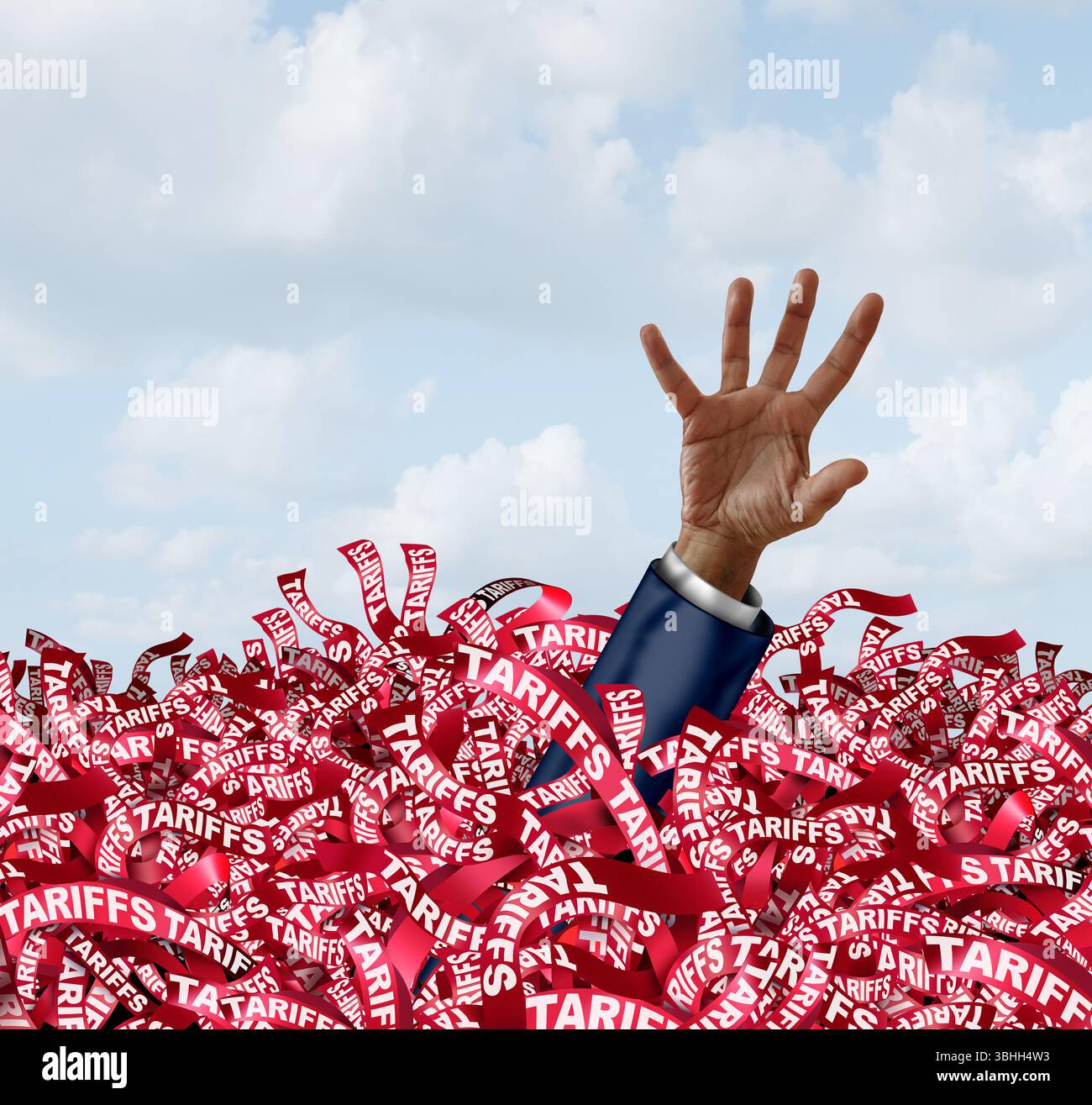 Zölle Wirtschaftskrise und Zollstress oder globale wirtschaftliche Probleme der USA und Steuerverwirrung der Vereinigten Staaten als internationaler Handelskrieg mit den Amerikanern Stockfoto