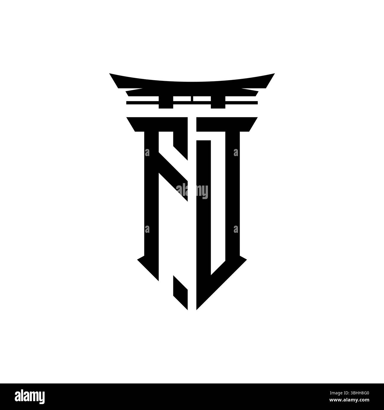 Initial-Monogramm mit geometrischem, modernem Torii Gate-Design im japanischen Stil auf isoliertem Hintergrund, minimalistisches geometrisches japanisches Logo. Stock Vektor