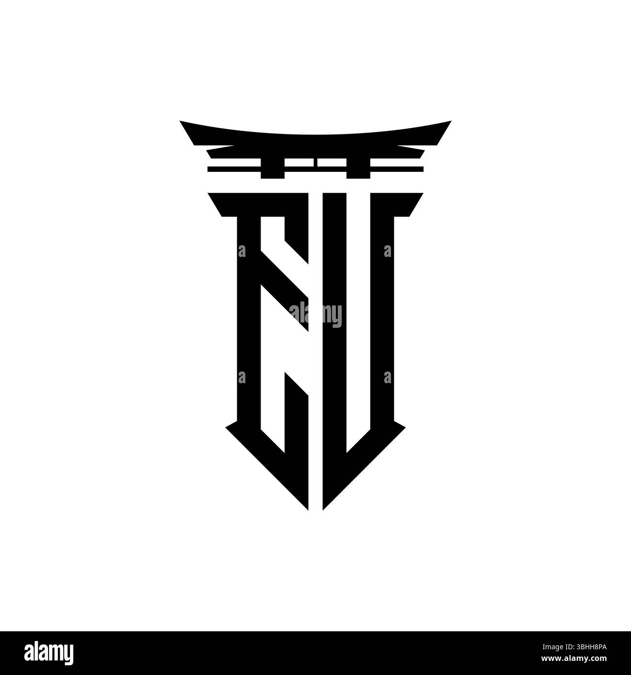 Initial-Monogramm mit geometrischem, modernem Torii Gate-Design im japanischen Stil auf isoliertem Hintergrund, minimalistisches geometrisches japanisches Logo. Stock Vektor