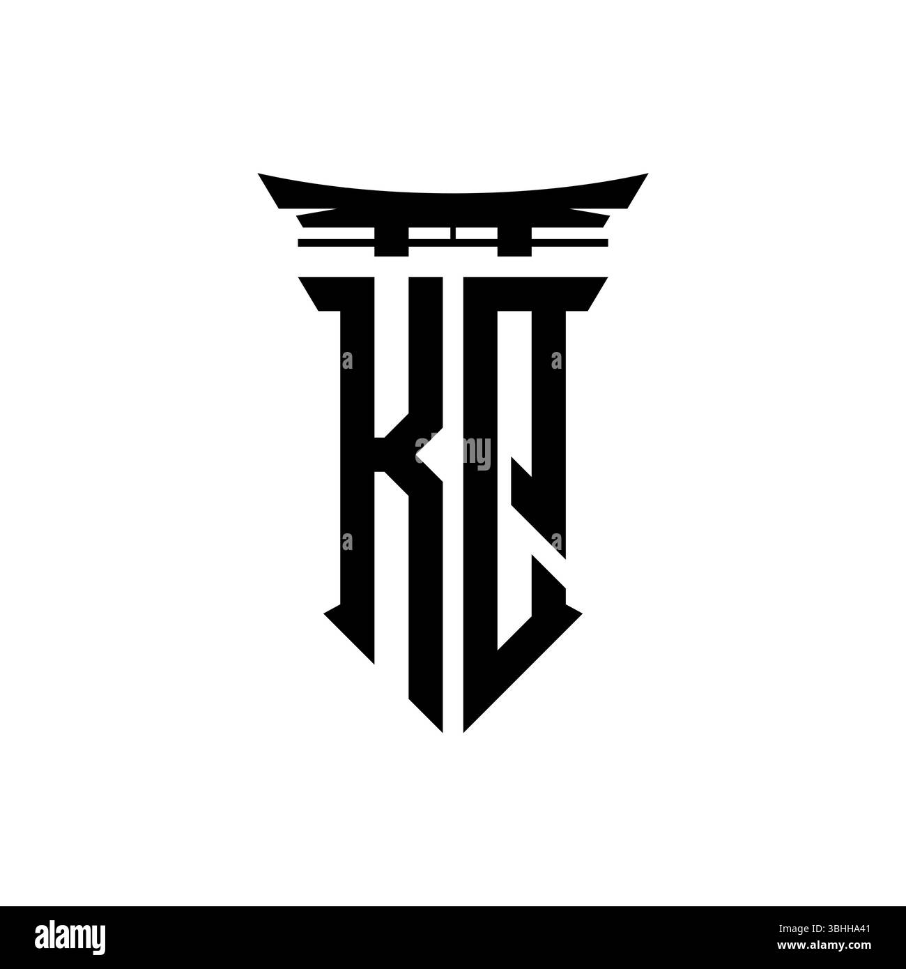 Initial-Monogramm mit geometrischem, modernem Torii Gate-Design im japanischen Stil auf isoliertem Hintergrund, minimalistisches geometrisches japanisches Logo. Stock Vektor