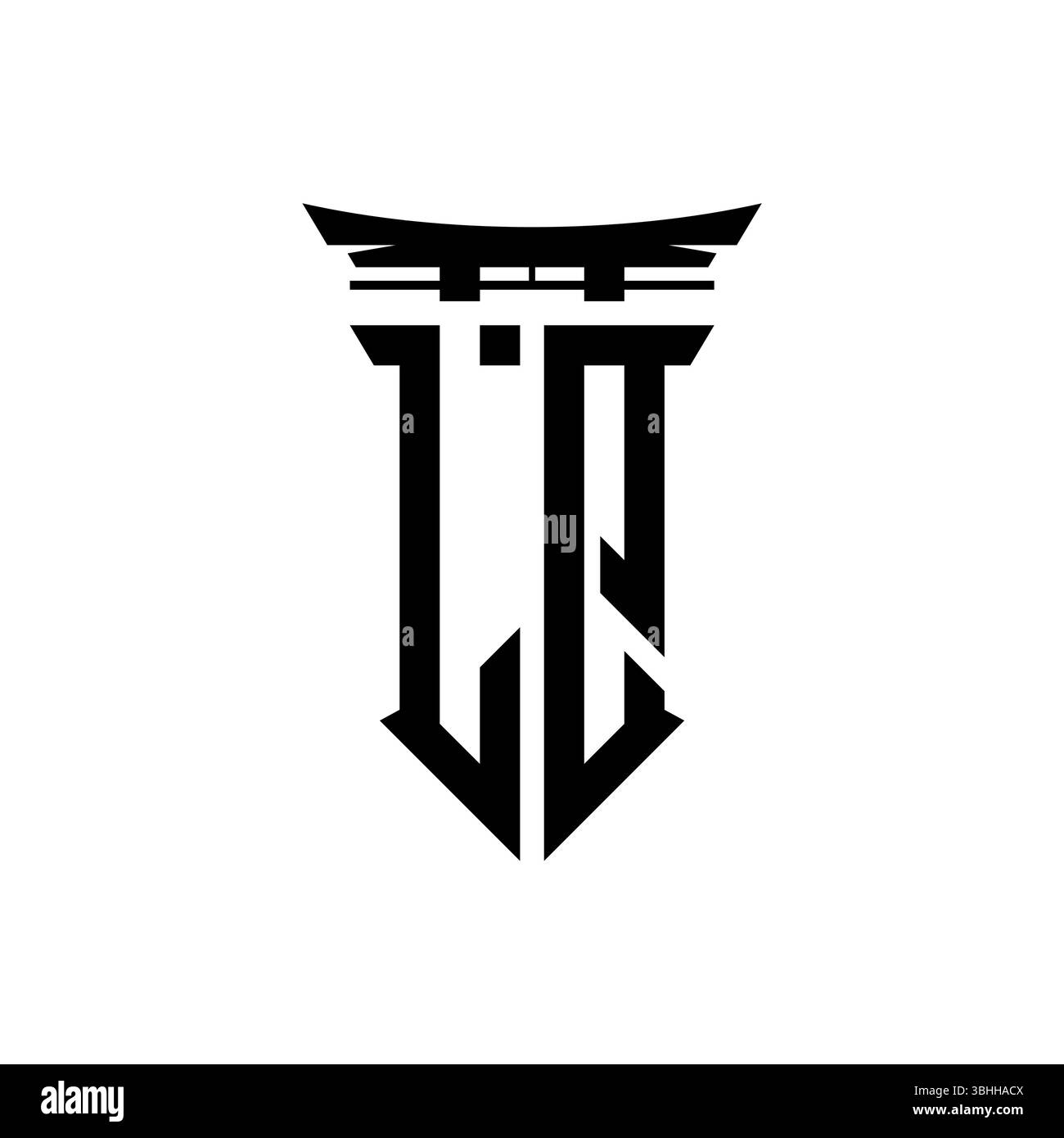 Initial-Monogramm mit geometrischem, modernem Torii Gate-Design im japanischen Stil auf isoliertem Hintergrund, minimalistisches geometrisches japanisches Logo. Stock Vektor