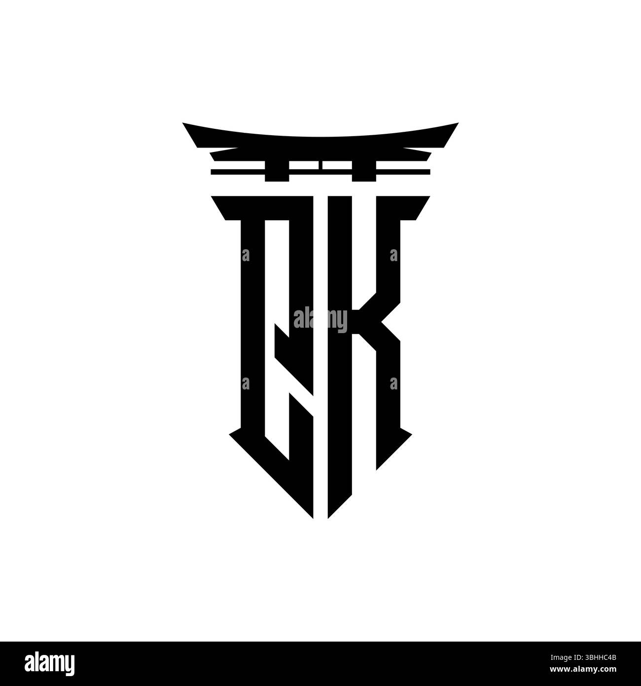 Initial-Monogramm mit geometrischem, modernem Torii Gate-Design im japanischen Stil auf isoliertem Hintergrund, minimalistisches geometrisches japanisches Logo. Stock Vektor