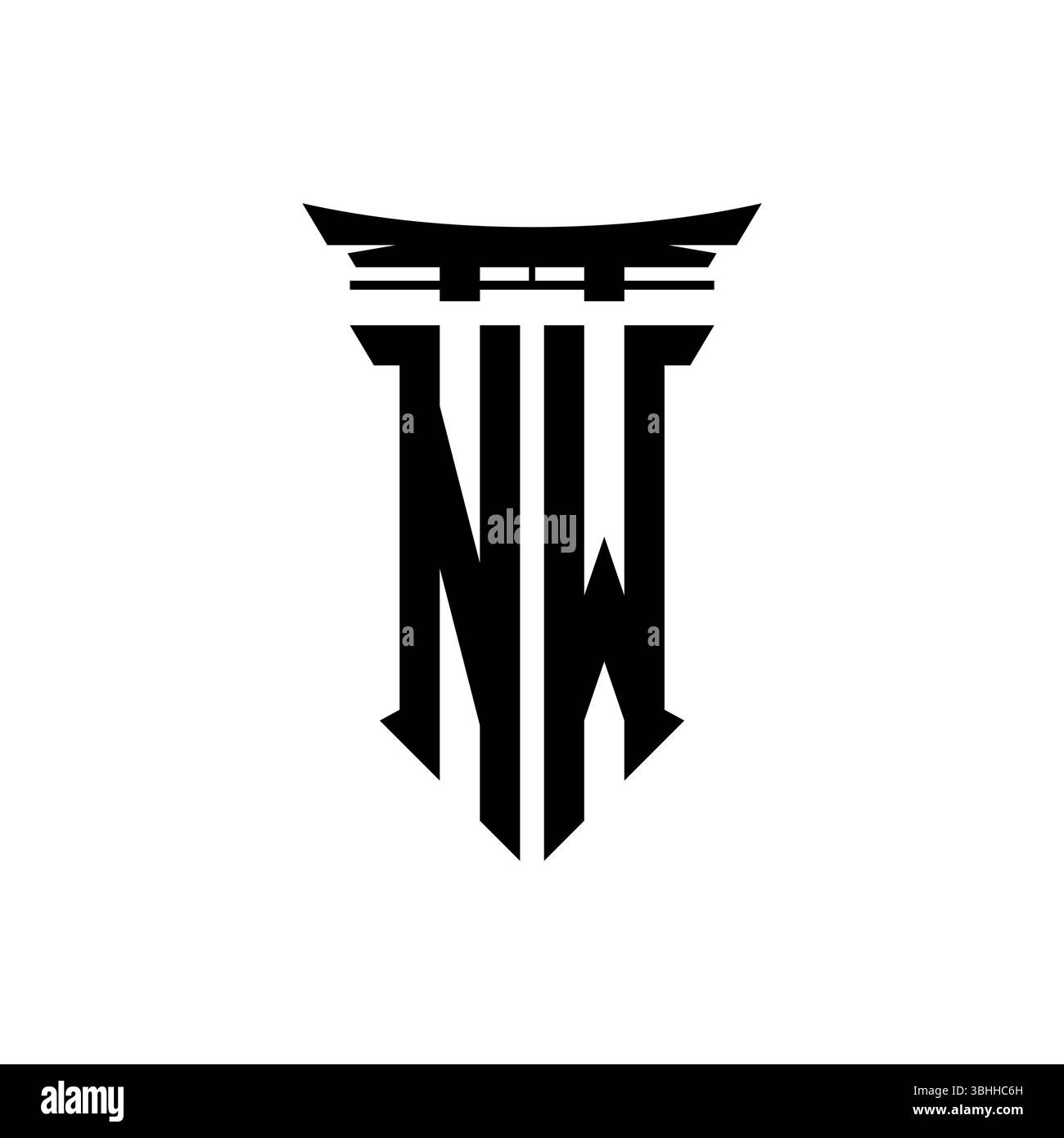 Initial-Monogramm mit geometrischem, modernem Torii Gate-Design im japanischen Stil auf isoliertem Hintergrund, minimalistisches geometrisches japanisches Logo. Stock Vektor