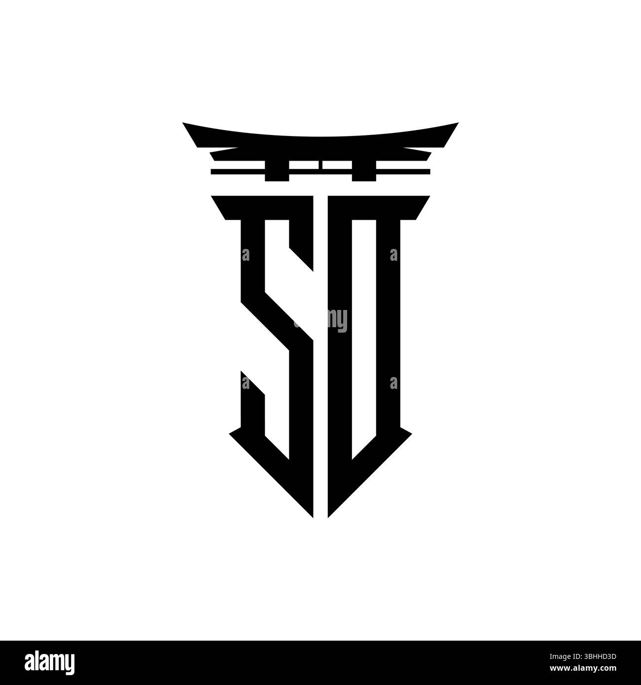 Initial-Monogramm mit geometrischem, modernem Torii Gate-Design im japanischen Stil auf isoliertem Hintergrund, minimalistisches geometrisches japanisches Logo. Stock Vektor