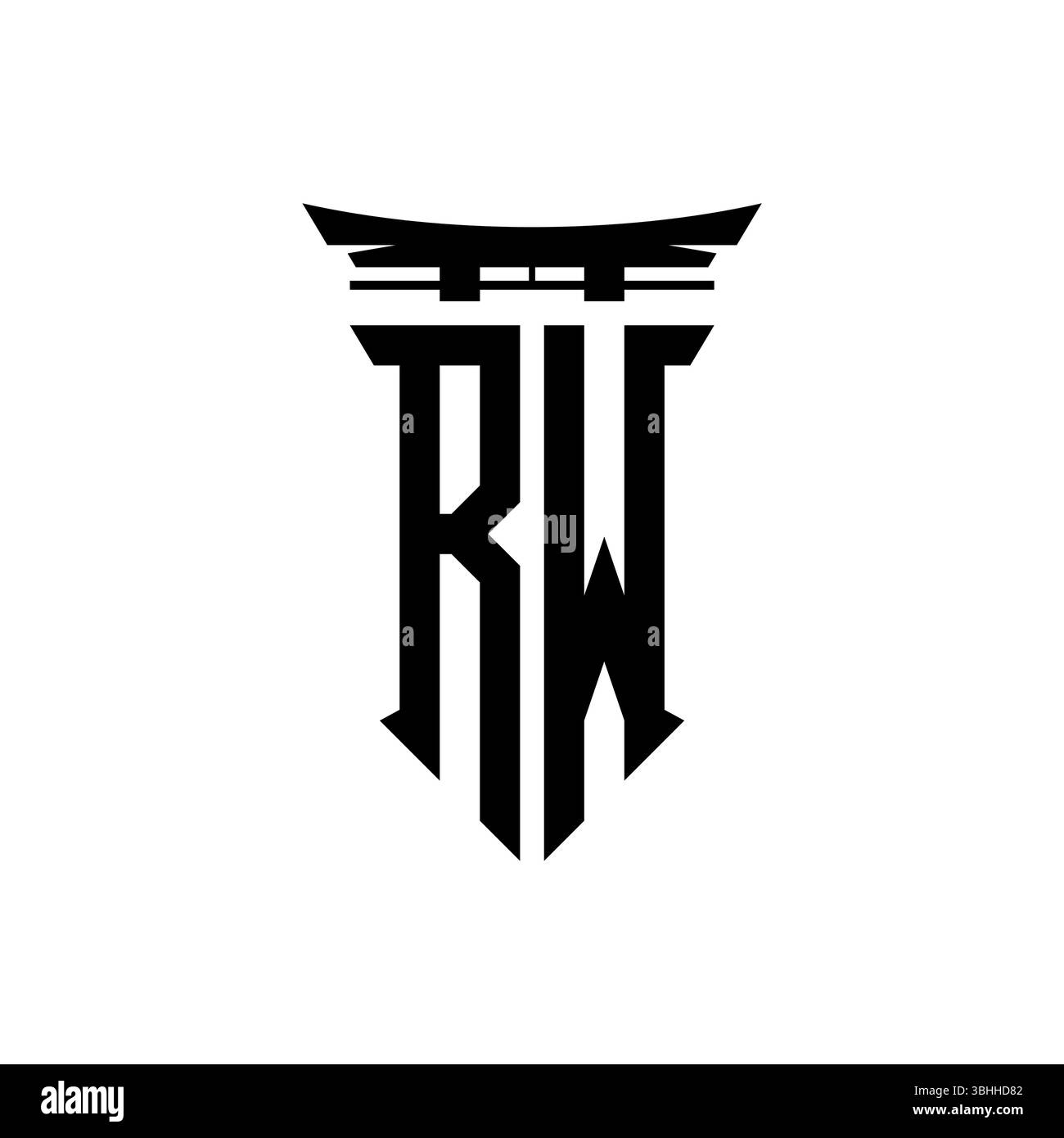 Initial-Monogramm mit geometrischem, modernem Torii Gate-Design im japanischen Stil auf isoliertem Hintergrund, minimalistisches geometrisches japanisches Logo. Stock Vektor