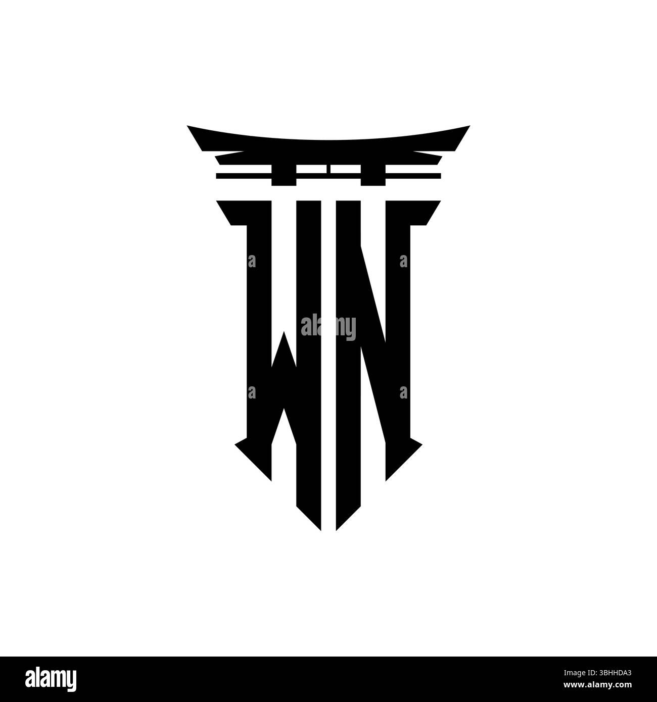 Initial-Monogramm mit geometrischem, modernem Torii Gate-Design im japanischen Stil auf isoliertem Hintergrund, minimalistisches geometrisches japanisches Logo. Stock Vektor