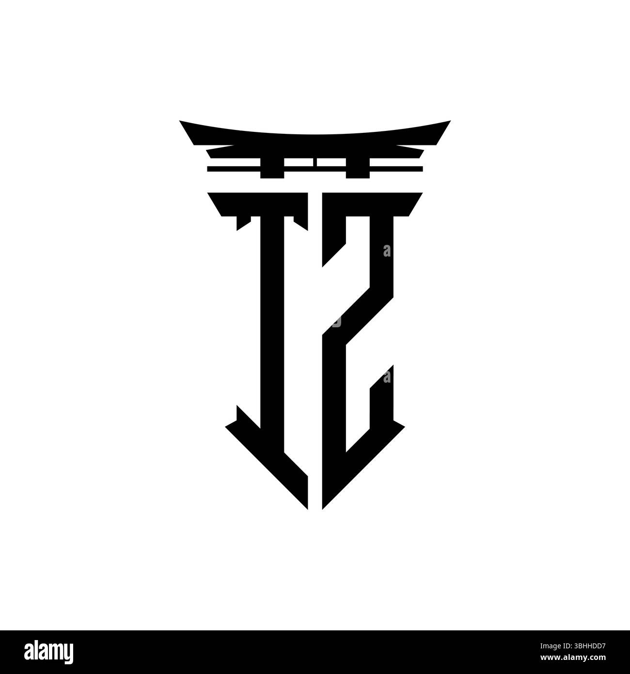 Initial-Monogramm mit geometrischem, modernem Torii Gate-Design im japanischen Stil auf isoliertem Hintergrund, minimalistisches geometrisches japanisches Logo. Stock Vektor