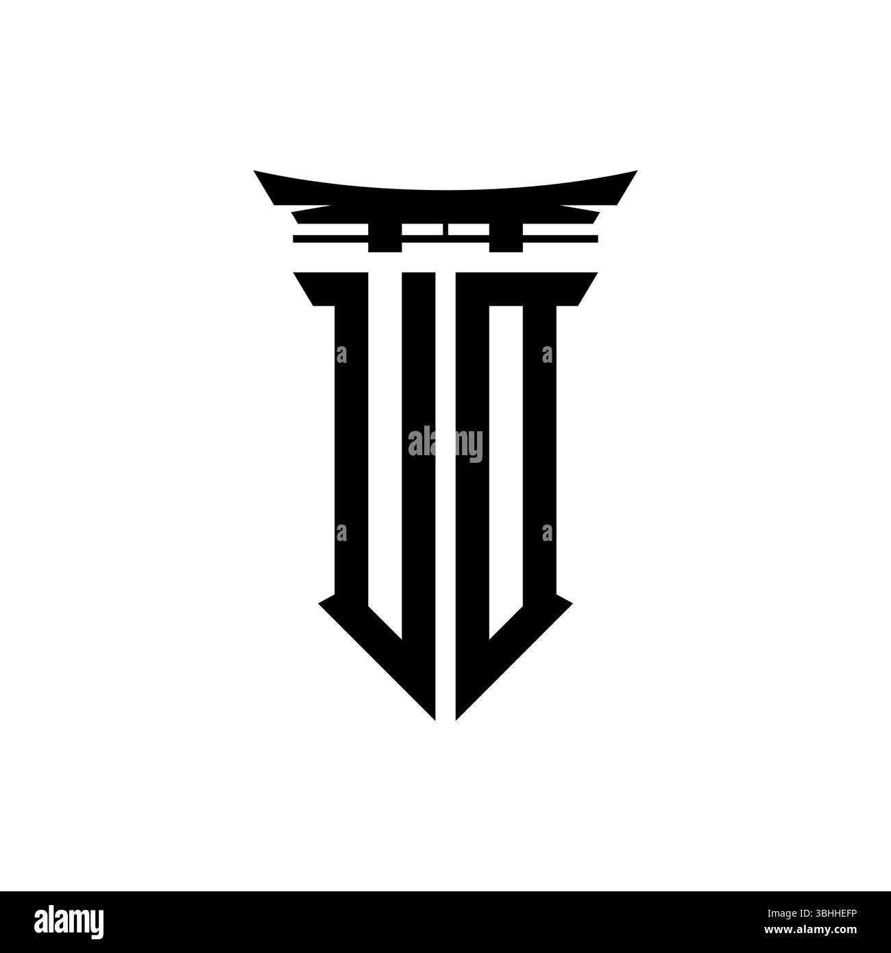 Initial-Monogramm mit geometrischem, modernem Torii Gate-Design im japanischen Stil auf isoliertem Hintergrund, minimalistisches geometrisches japanisches Logo. Stock Vektor