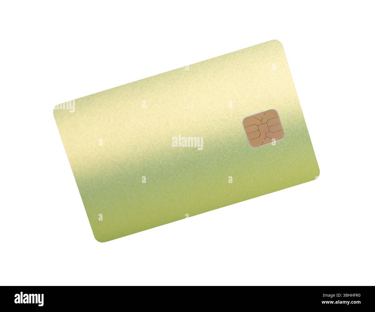 Bankkarte mit Chip, mit perlglanzgrünem Design für sichere, bargeldlose Transaktionen. Symbolisiert Luxus, Einzelhandelsgeschäfte und moderne Elektronik Stockfoto