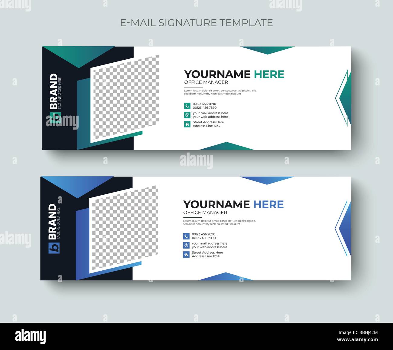 Moderne, vielseitig einsetzbare Business-E-Mail-Signatur oder E-Mail-Fußzeilen-Layout-Vorlage. Professionelle E-Mail-Signatur-Designvorlage für Unternehmen. Stock Vektor