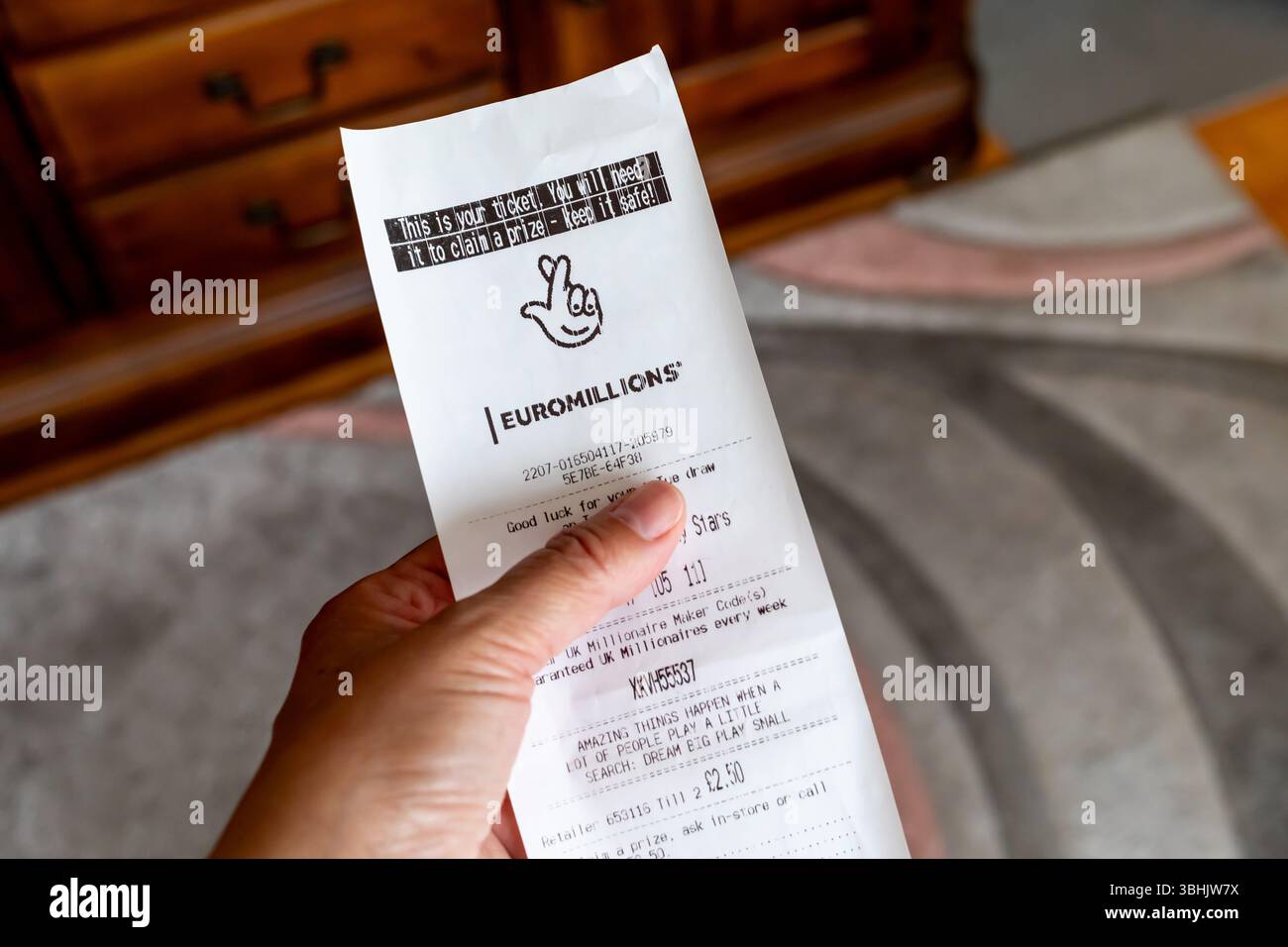 EuroMillions UK Lotterie-Ticket Stockfoto