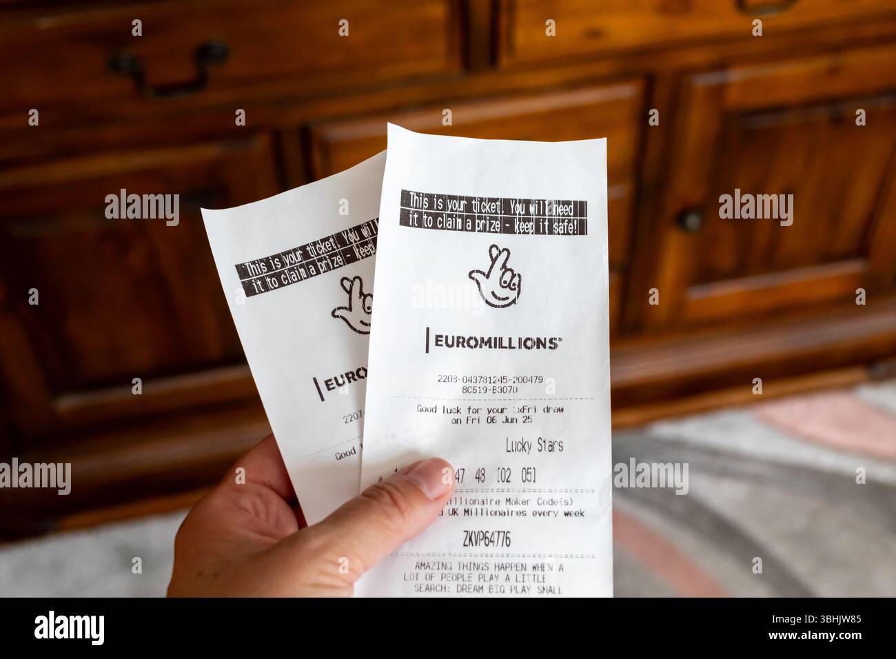 EuroMillions UK Lotteriescheine Stockfoto