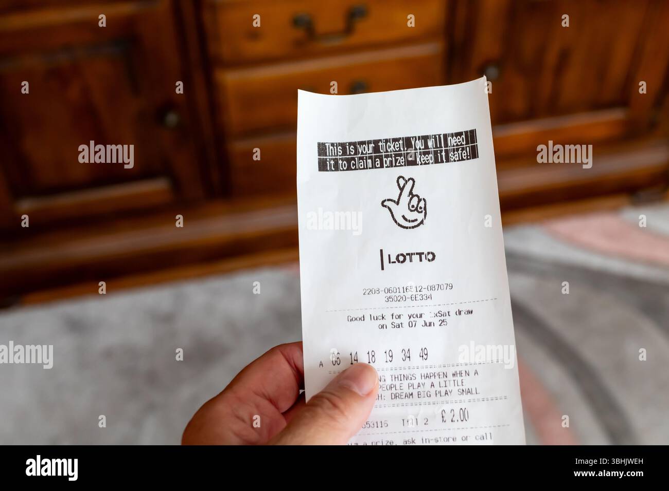 Lotto UK Lotterie-Ticket Stockfoto