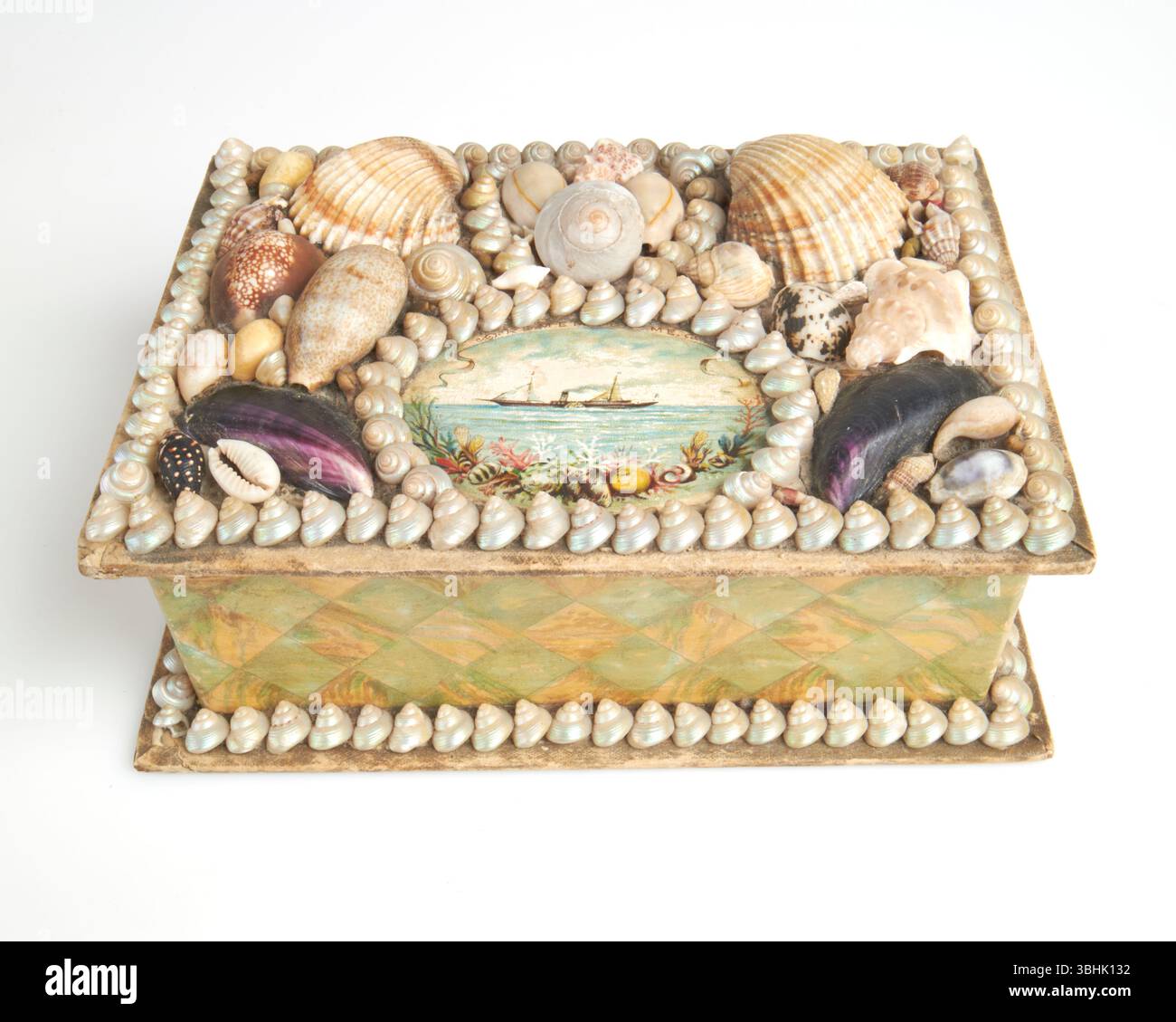 Antikes Shell Art Diorama 1900 Stockfoto