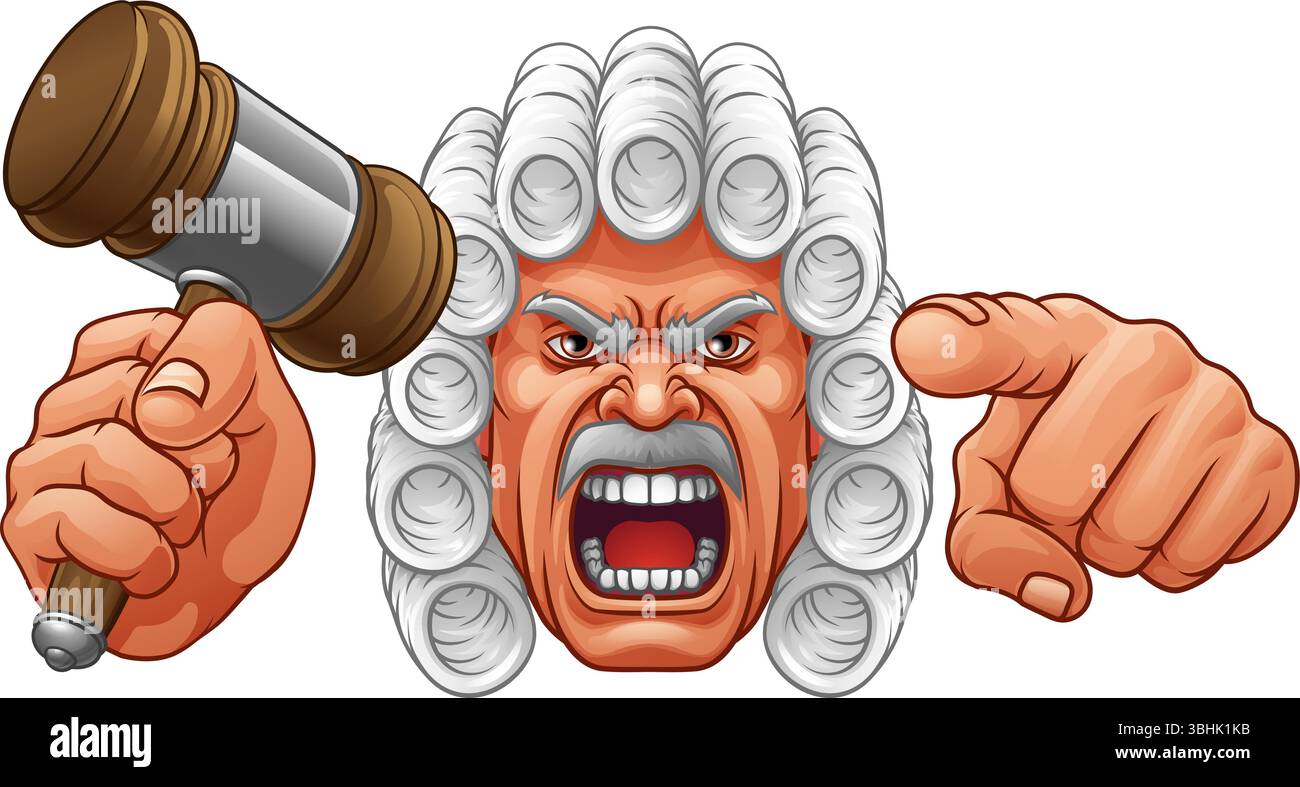 Der Wütende Richter Hammer Gavel Cartoon Charakter Stock Vektor