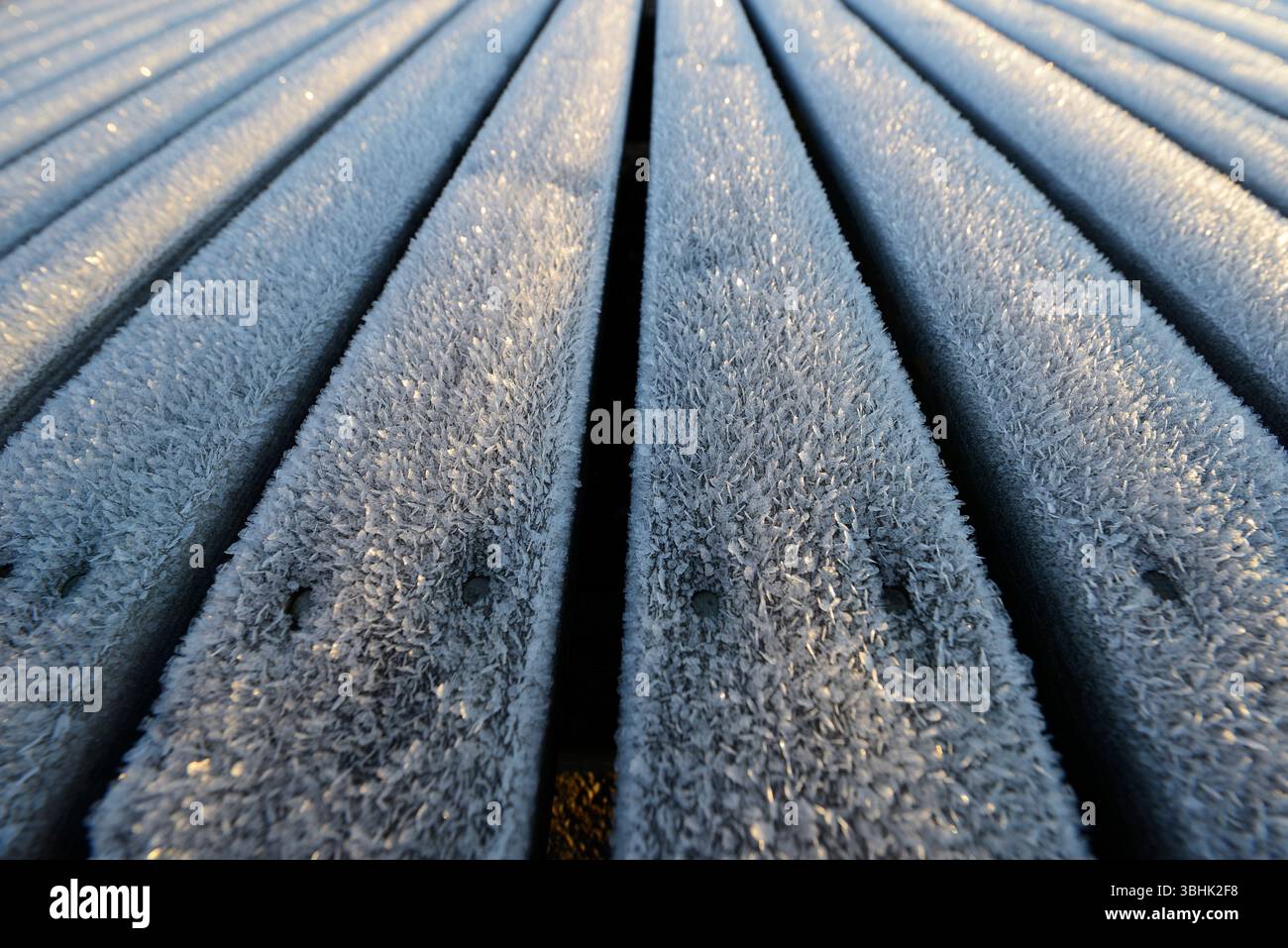 Frostiges Doppeldeck im Winter Stockfoto