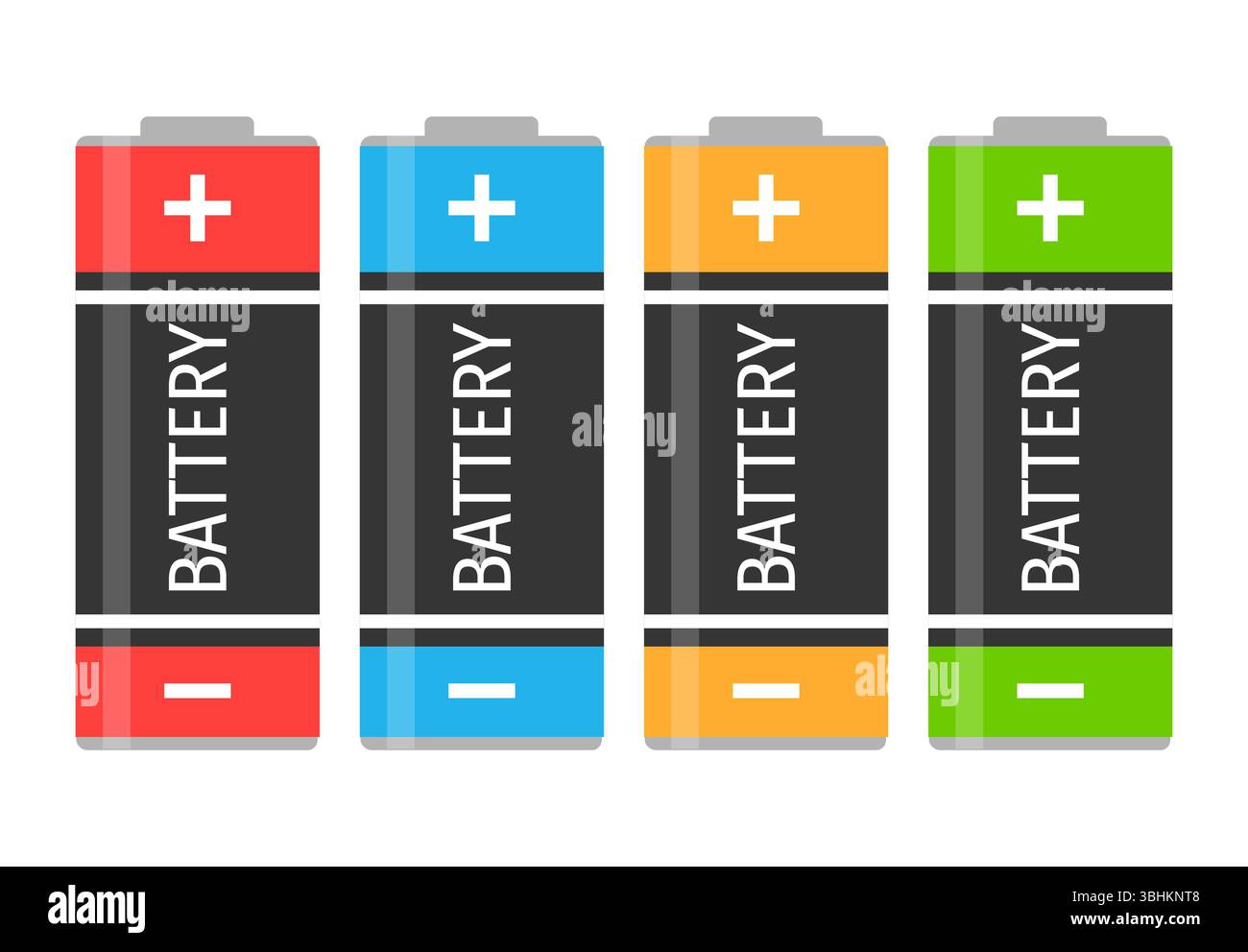 Ein Set mit vier bunten Batterien. Vektorabbildung Stock Vektor