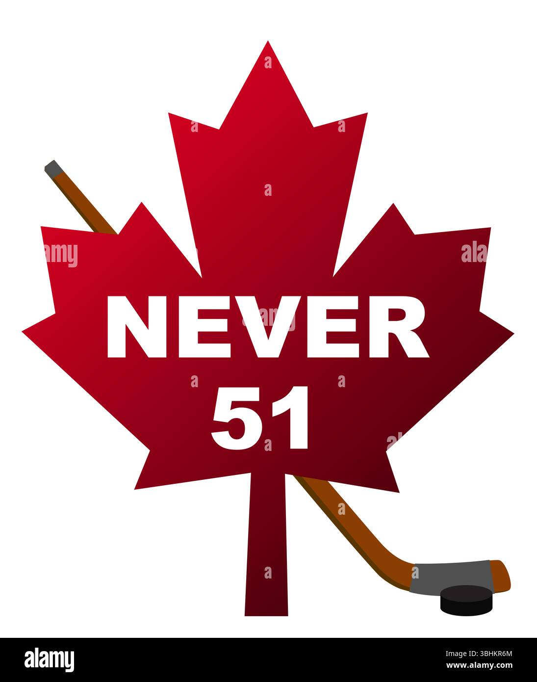 Ein Ahornblatt mit einem Hockeyschläger und den Worten nie 51. Stockfoto