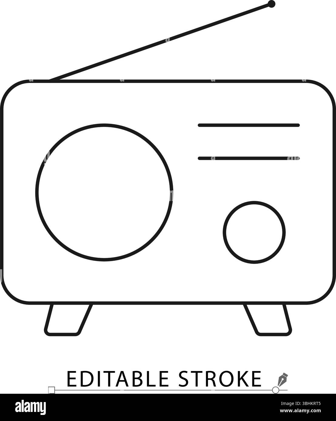 Retro-Funksymbol im Linienstil mit Antenne und bearbeitbarem Hub. Vintage-Receiver, flaches Vektorsymbol für Musik, Audio und Übertragung Stock Vektor