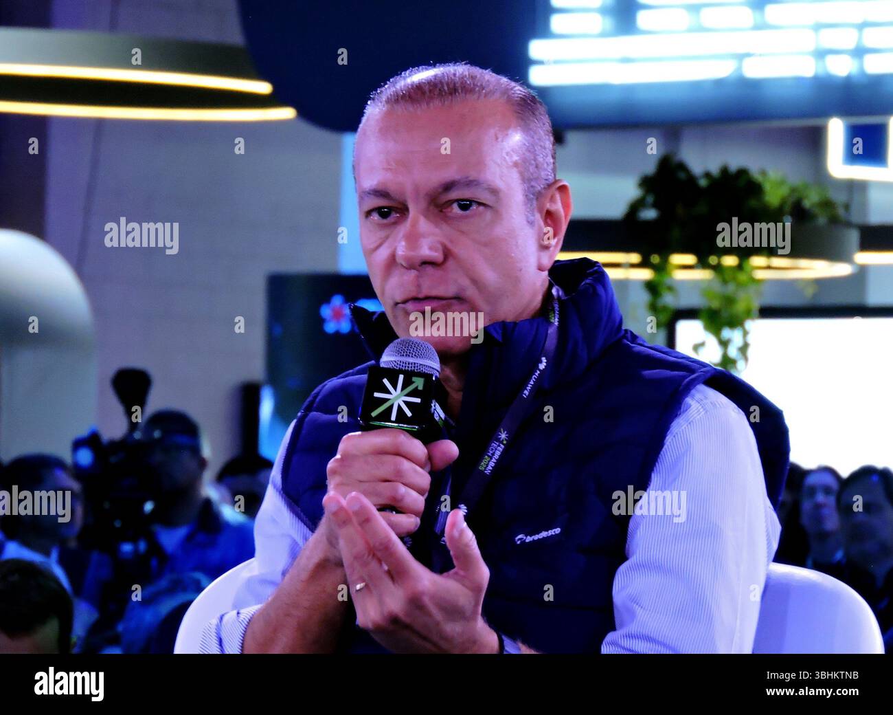 Juni 2025, Sao Paulo, Sao Paulo, Brasilien: Sao paulo(sp), 10/06/2025 - Economy/Market/Febraban - marcelo noronha, ceo von bradesco bei der Eröffnung der febraban-Technologie auf der transamerica expo in santo Amaro, Südzone von sao paulo, unter Beteiligung von gabriel Galipolo, Präsident der Zentralbank, luiz carlos trabuco, Präsident des Vorstands von febraban, milton maluhy filho, ceo von itau unibanco, Präsident von medeido; marcelo noronha, ceo von bradesco, mario leao, Präsident von banco santander, carlos vieira, Präsident von caixa economica Federal und rober Stockfoto