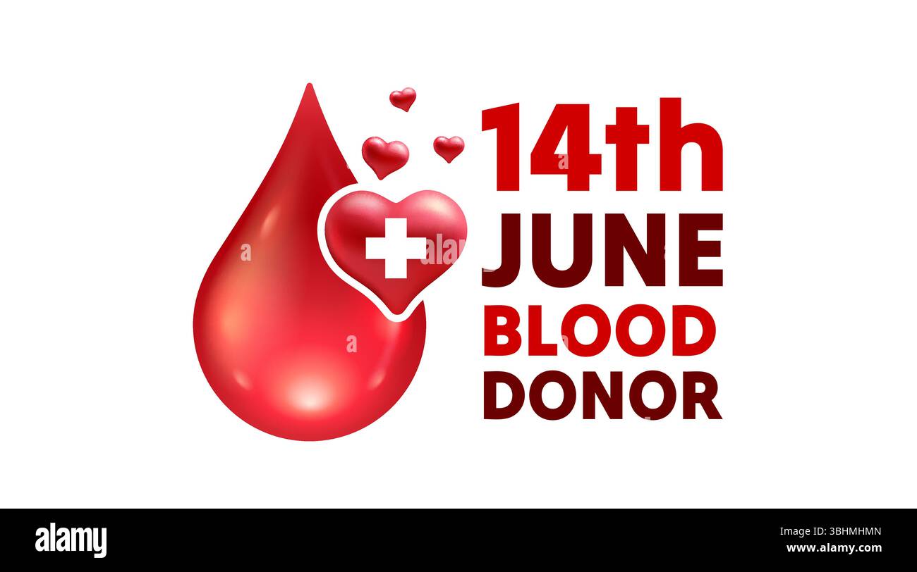 14. Juni Weltblutspendertag, roter Tropfen Blut. Vektor Stock Vektor