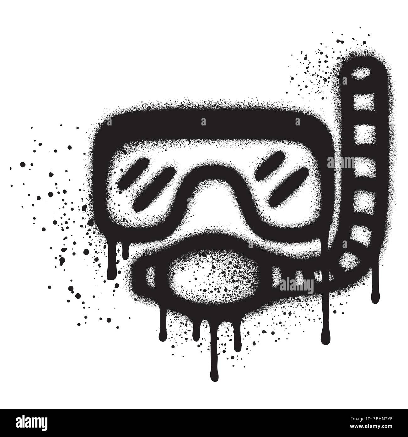 Tubus zum Tauchen und Maske im Graffiti-Stil mit schwarzer Sprühfarbe. Stock Vektor