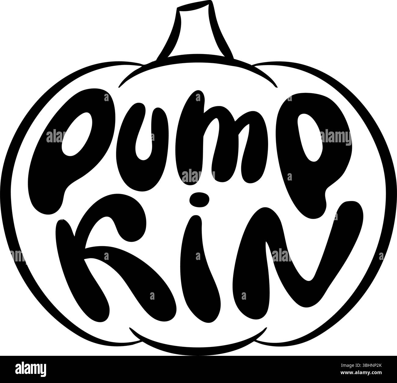Handgeschriebener Kürbistext in Kürbisform, perfekt für Herbstmotive oder saisonale Projekte. Stock Vektor