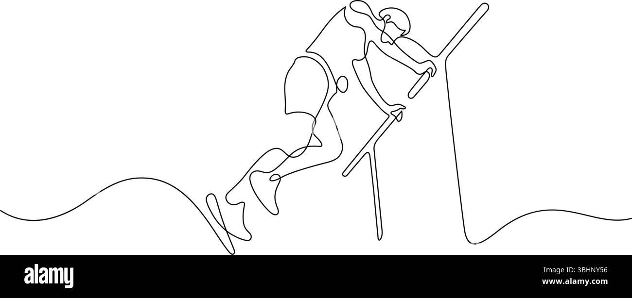 Mann, der sich aufwärmen lässt, lehnende Hürde vor dem Workout eine Linie zeichnet kontinuierliche Minimalismus dekorative Kunst Stock Vektor