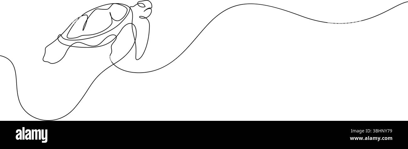 World Turtle Day Save Oceans Konzept, Schildkröte schwimmt unter Wasser eine Linie Zeichnung kontinuierliche handgezeichnete dekorative Kunst Stock Vektor