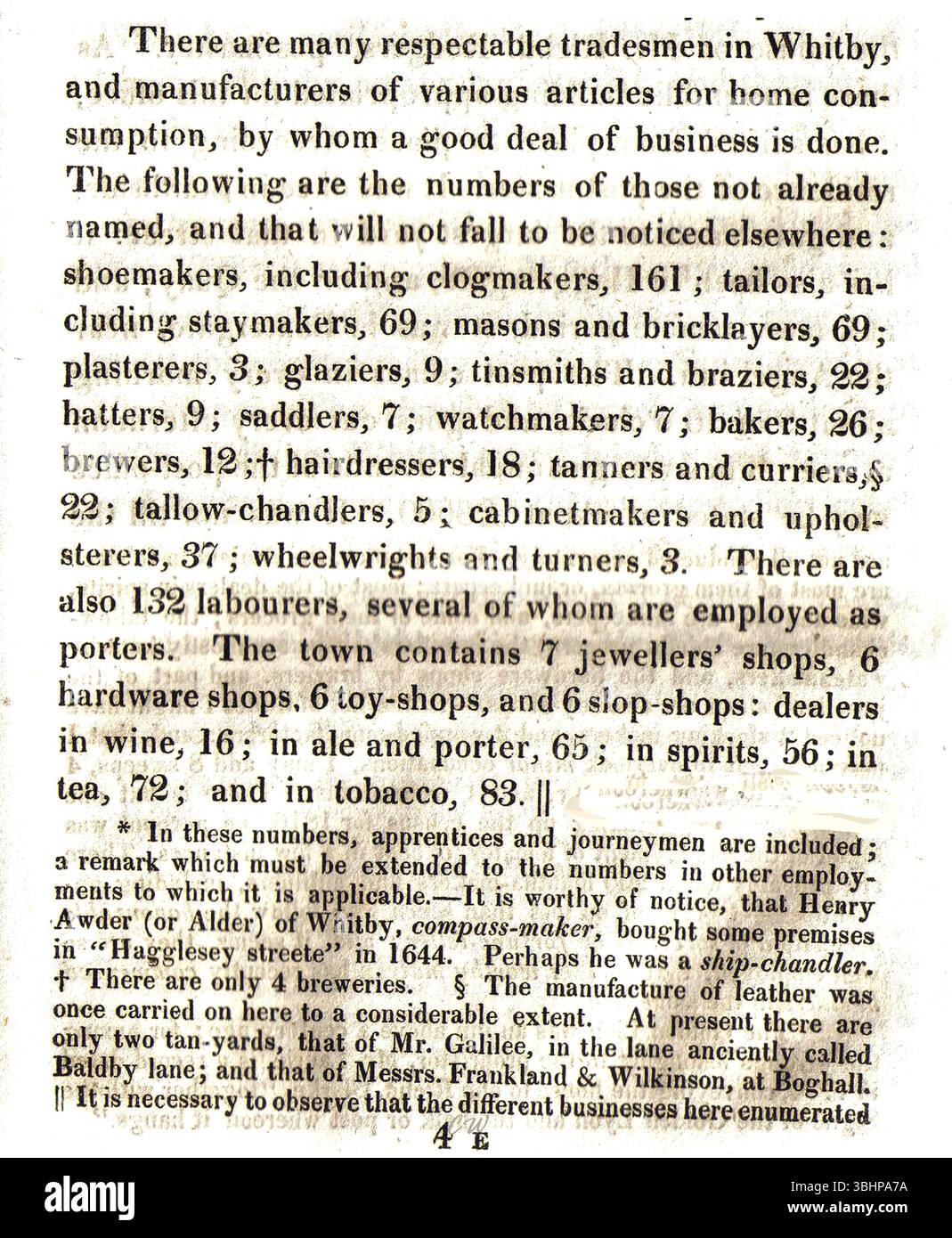 Ein Inventar von Handwerkern aus dem frühen 19. Jahrhundert in Whitby, Yorkshire, Großbritannien. Die Handwerke der Zeit mit einer Notiz über Handwerker des 17. Jahrhunderts illustrieren. Stockfoto
