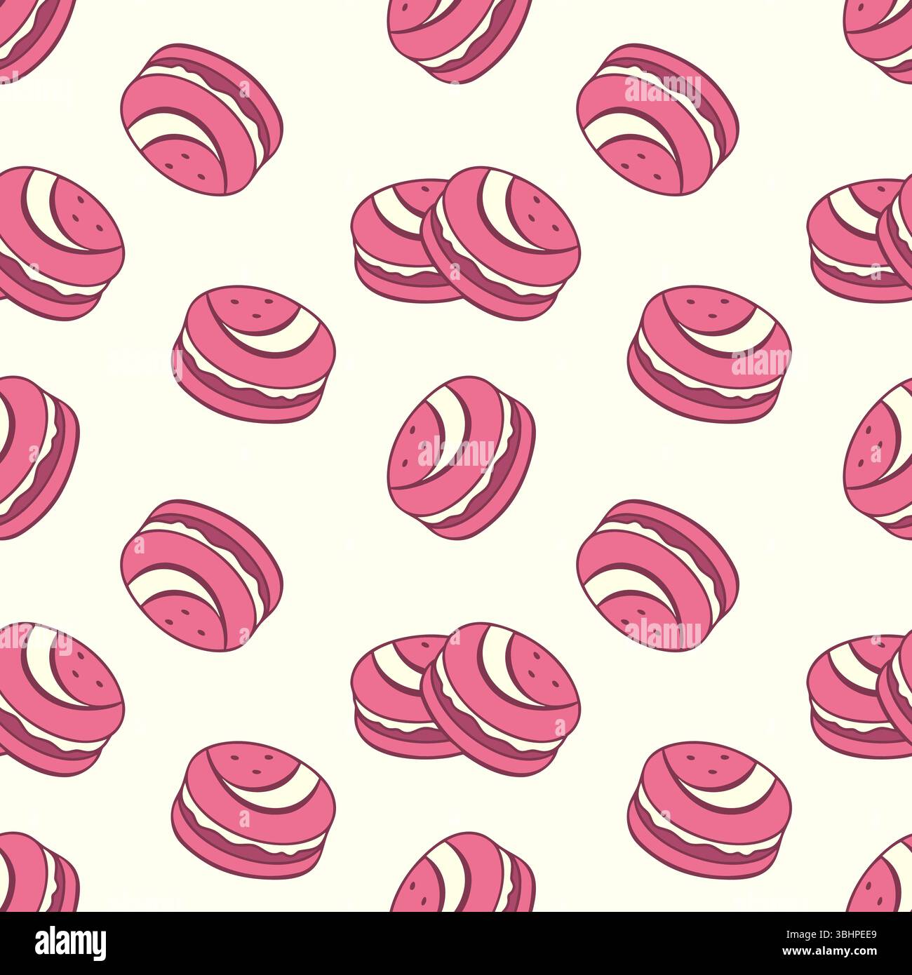 Creme-Muster mit rosa Makronen. Köstliche Erdbeerkekse mit Sahnefüllung. Vektorabbildung Stock Vektor