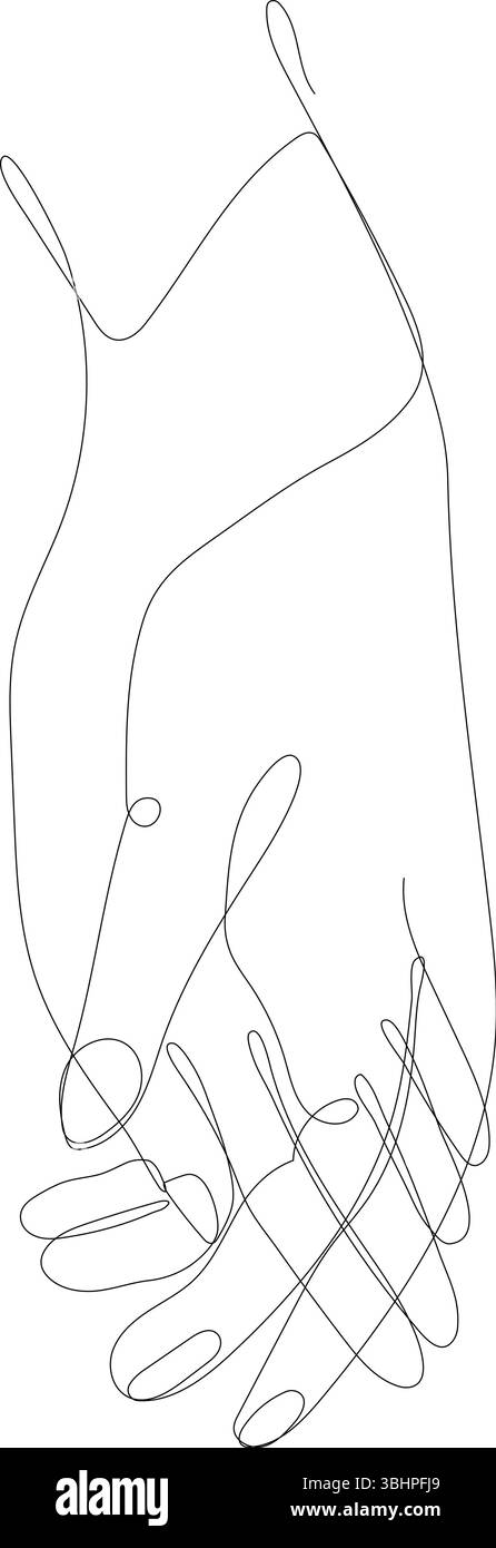 Durchgehende einzeilige Zeichnung Vektor-Illustration mit drei Handgesten, die Hände halten, Herzform Geste und ineinander verflochtene Pinkies mit Herzen Stock Vektor
