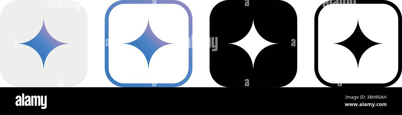 Set aus verschiedenen Google Gemini Künstliche Intelligenz Mobile Apps Symbole, auf einem transparenten Hintergrund, Vektorillustration. Gemini ist eine generative Kunst Stock Vektor