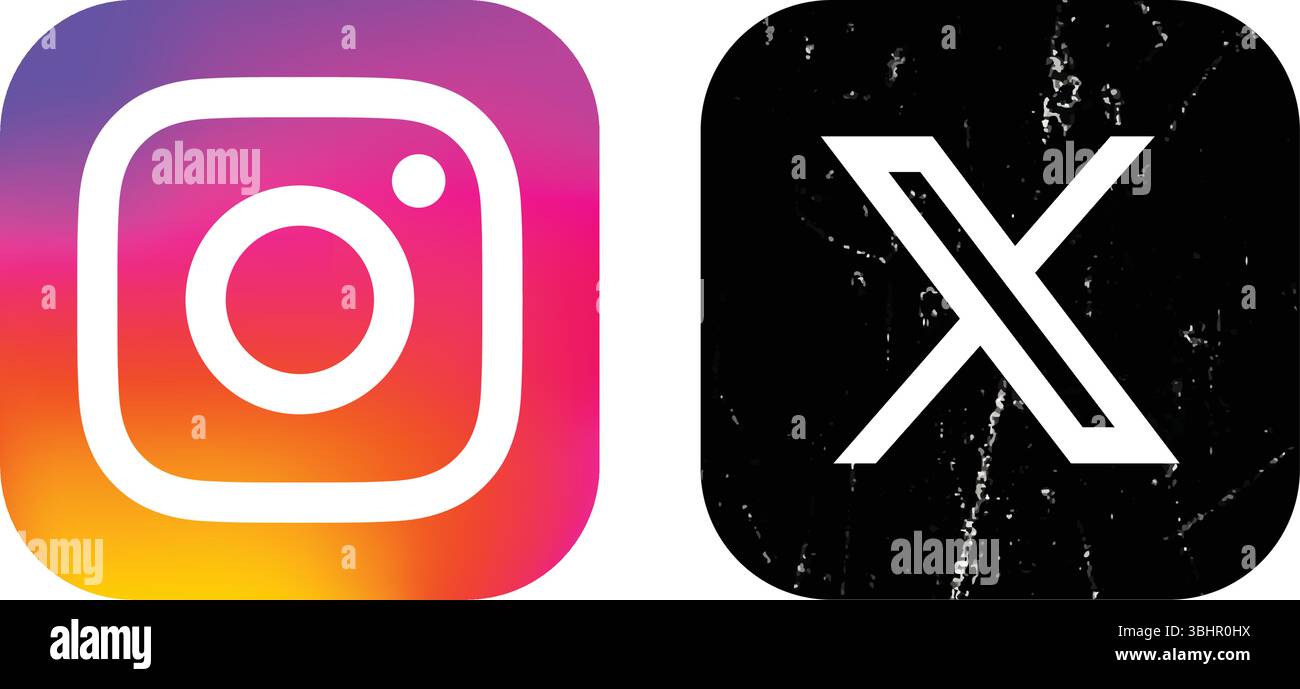 Set mit Symbolen für Instagram und X Social Media Mobile Apps, auf einem transparenten Hintergrund, Vektorillustration Stock Vektor