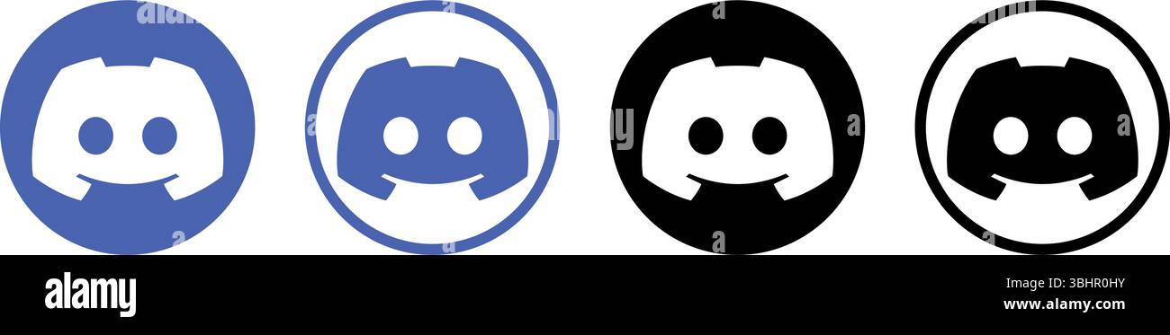 Satz runder Symbole für die Discord-App, isoliert auf einem transparenten Hintergrund, Vektorillustration. Discord ist ein Instant Messaging und VoIP Social Plat Stock Vektor