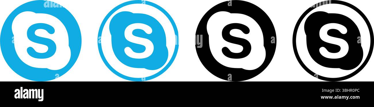 Satz runder Symbole der Skype Mobile App, isoliert auf einem transparenten Hintergrund, Vektorillustration. Skype ist eine proprietäre Telekommunikationsanwendung Stock Vektor