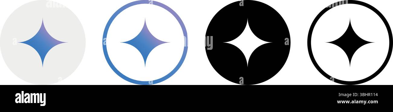 Set aus runden verschiedenen Google Gemini Künstliche Intelligenz Mobile Apps Symbole, auf einem transparenten Hintergrund, Vektorillustration. Gemini ist ein Generati Stock Vektor