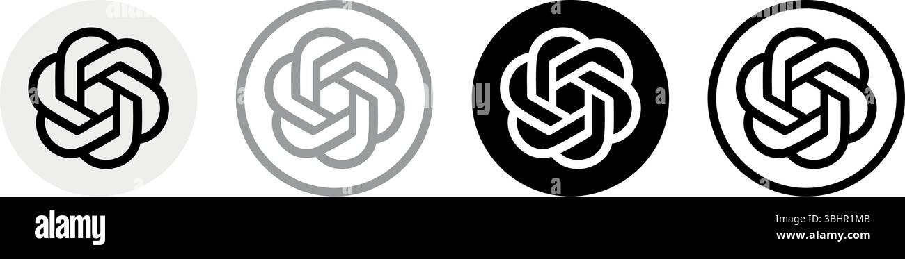 Set aus runden verschiedenen Open AI ChatGPT Mobile App-Symbolen, auf einem transparenten Hintergrund, Vektorillustration. ChatGPT ist ein generatives künstliches Intellig Stock Vektor