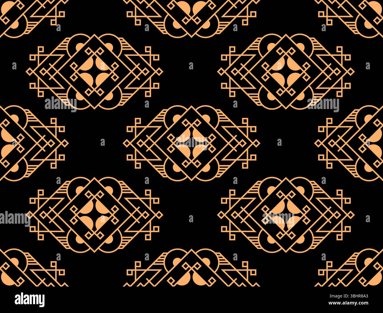 Geometrisches nahtloses Muster im Line-Art-Stil. Geometrisches Art-Deco-Muster mit goldenen Linien auf schwarzem Hintergrund. Linearer Vintage-Stil. Design für Wandplatte Stock Vektor