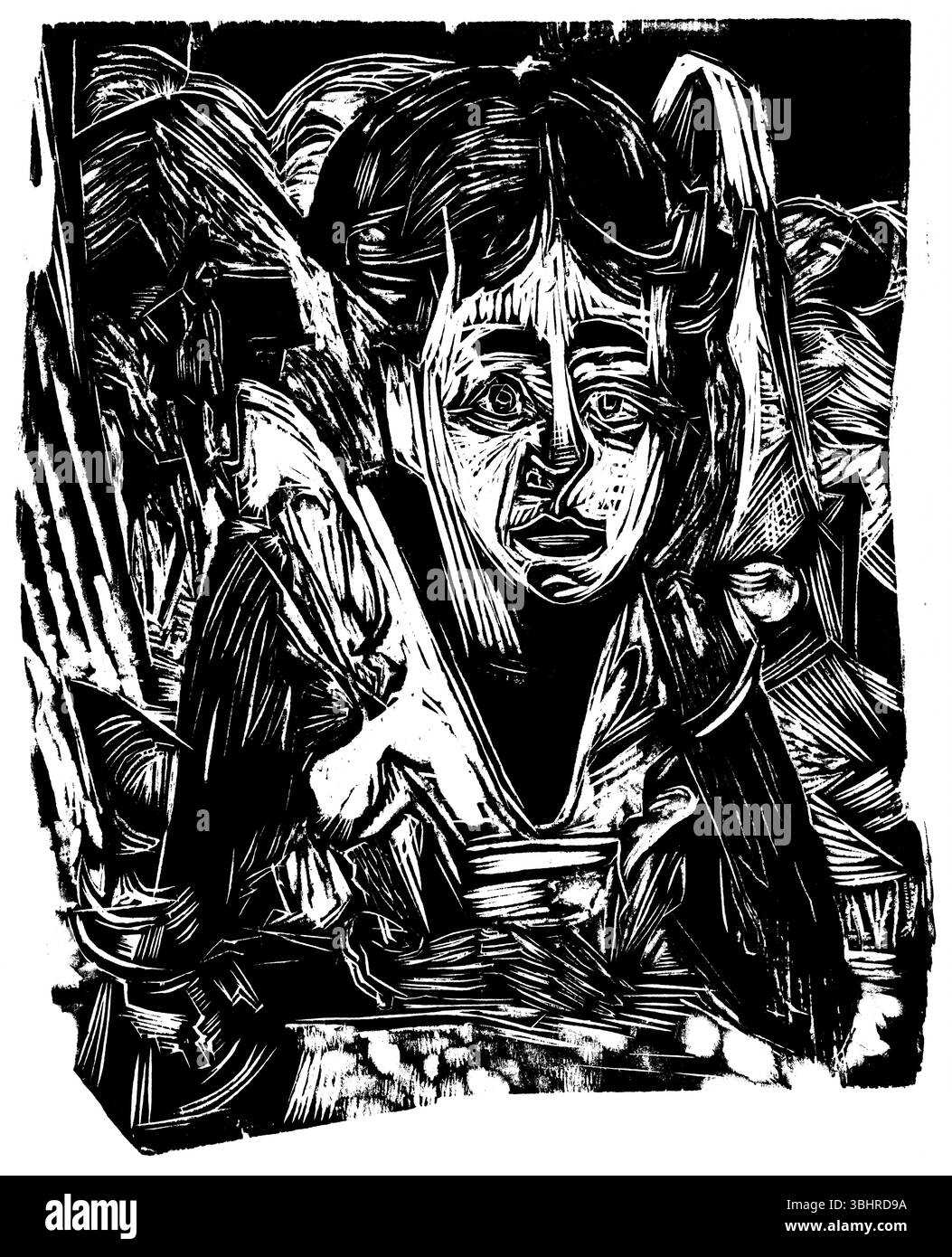 Girl Dreaming (1918) von Ernst Ludwig Kirchner – German Expressionist Painting, Public Domain, High-Resolution Fine Art Print Stockfoto