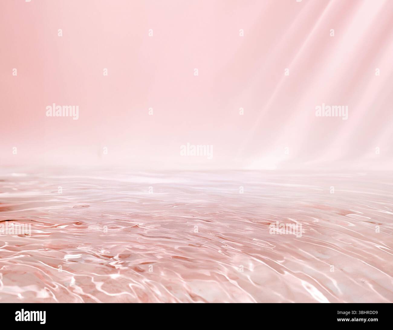 Eleganter rosafarbener Hintergrund in minimalistischem Stil mit der Wasseroberfläche und den Sonnenstrahlen Stockfoto