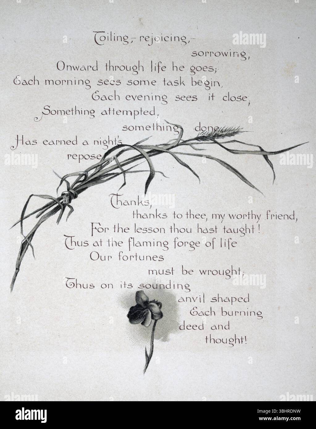 Seite für The Village Blacksmith von Henry W. Longfellow Gedicht, viktorianische Poesie 19. Jahrhundert Stockfoto