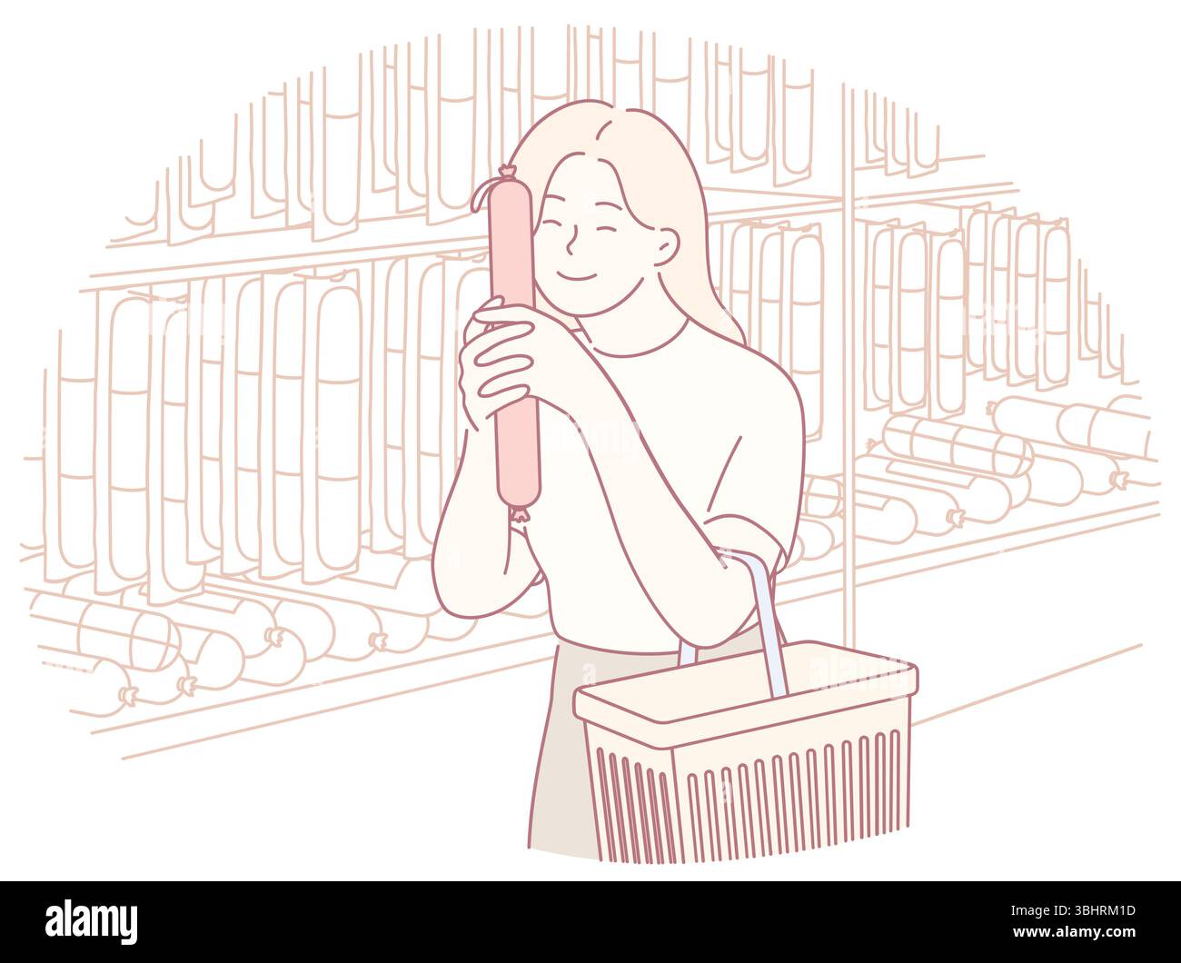 Eine fröhliche Frau, die ihren Neukauf annimmt, während sie glücklich in einer lebhaften Atmosphäre eines Kunsthandwerks shoppt Stock Vektor