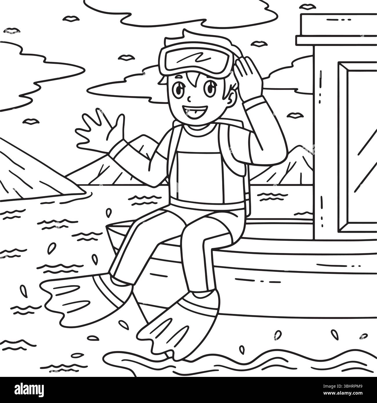 Tauchen, männlich, bereit für die Wasserfärbung Stock Vektor