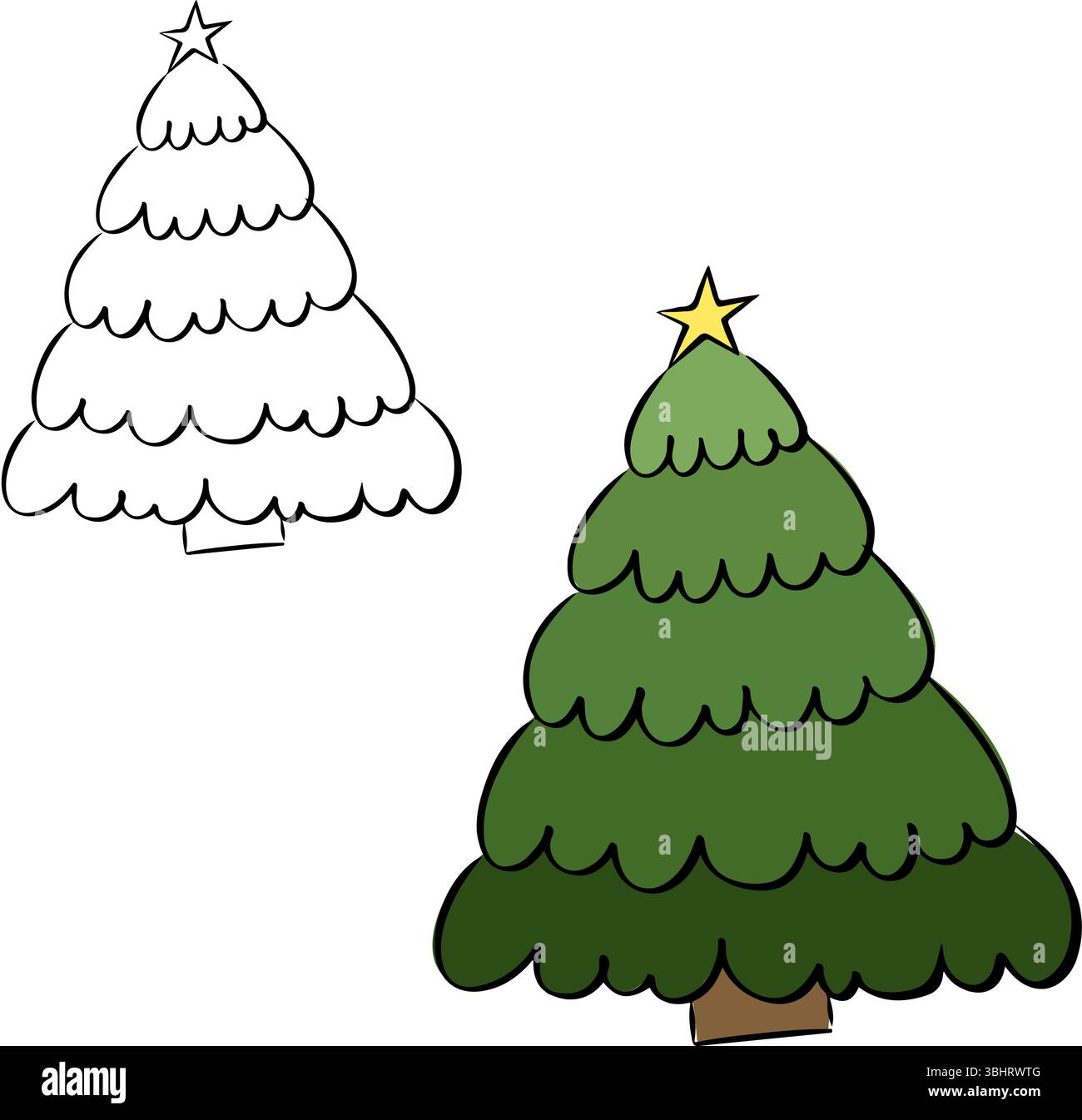 Weihnachtsbaum isoliert auf transparentem Hintergrund. Abbildung der grafischen Vektorfarbe. Perfekt für Karten, Dekorationen, Aufkleber, Logo, Menü, verschiedene Stock Vektor